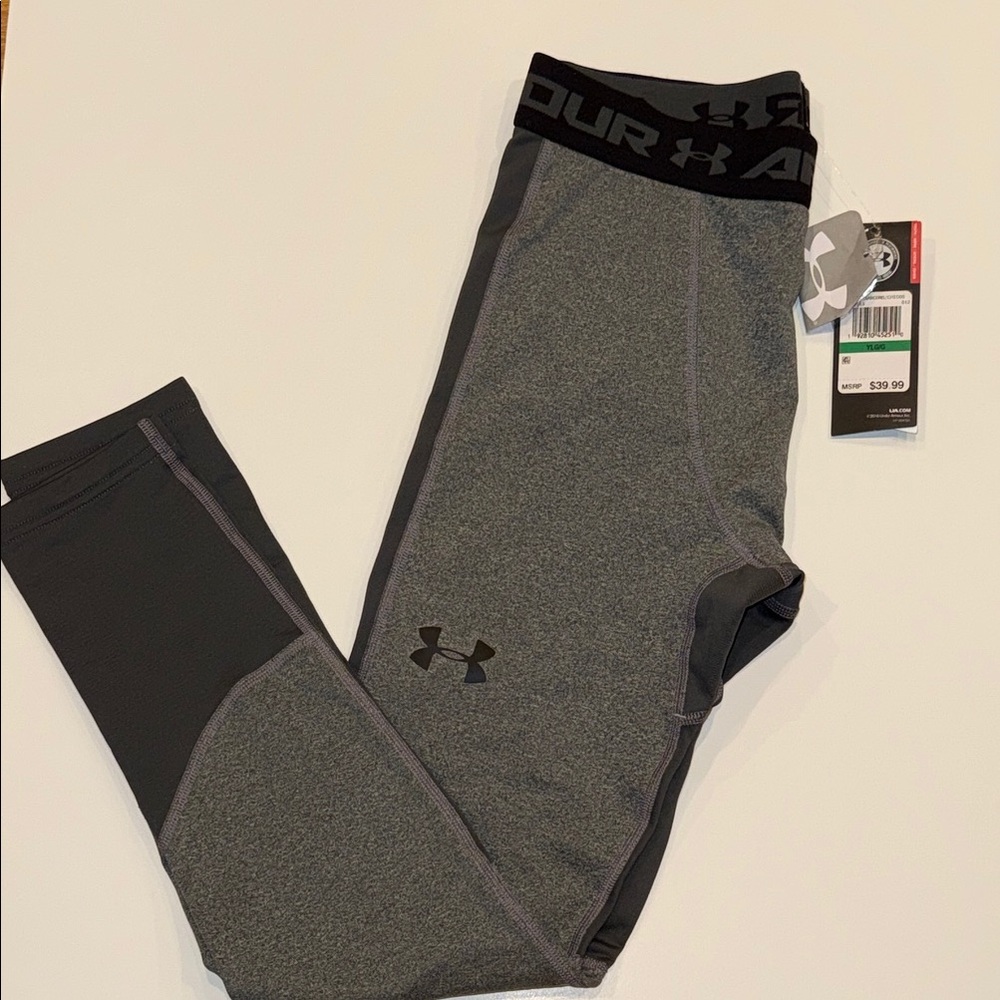 Under Armour Gray and Black Leggings Cold Gear Youth Large NWT
